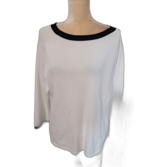 Sag Harbor white lightweight top black trim  L business rayon blend - Picture 1 of 3